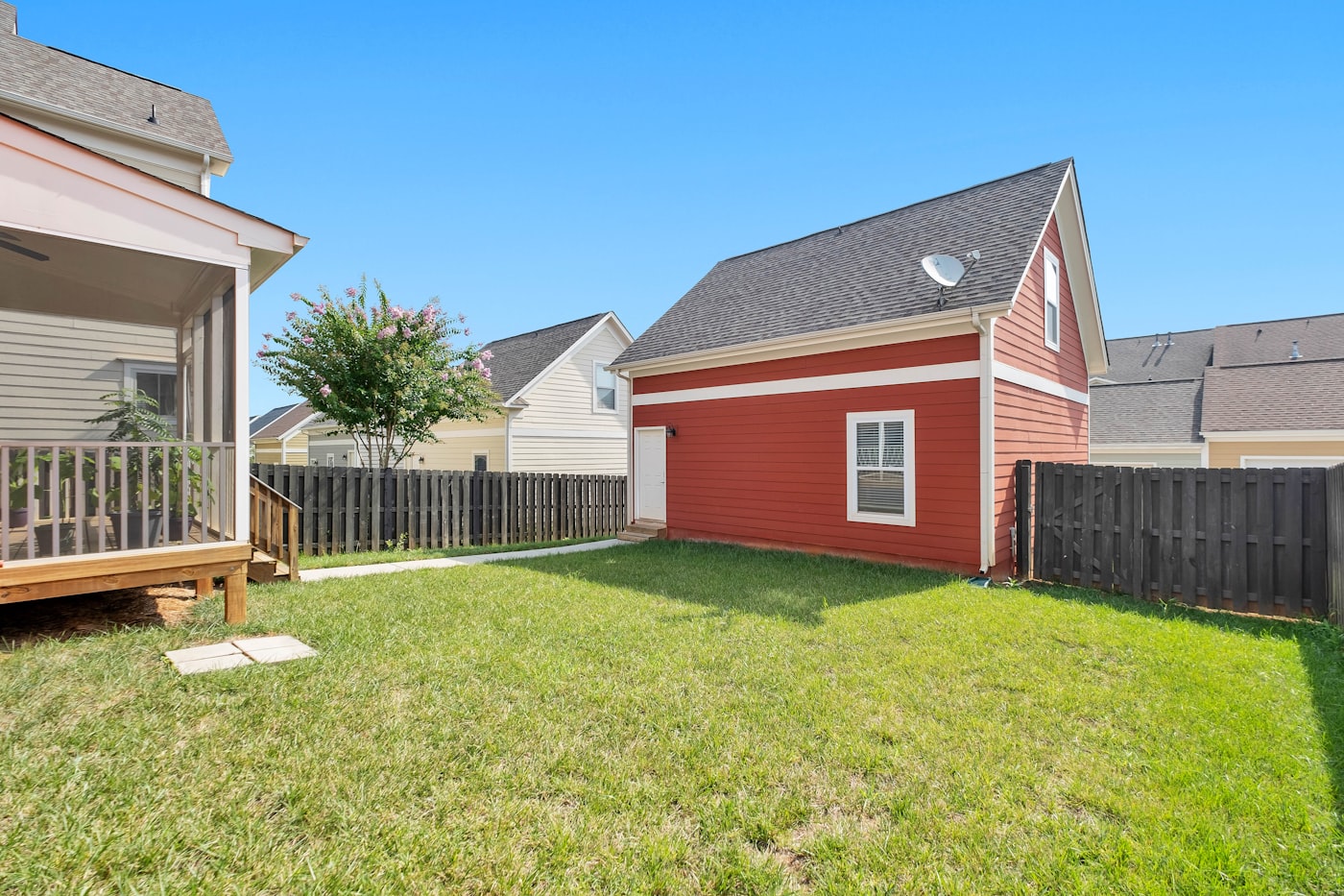 Lawn and outbuilding